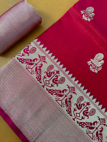 Katan Pure Silk Saree from Banaras | Ruby Red | Gold Zari | Handwoven | Free Shipping | Ships from California